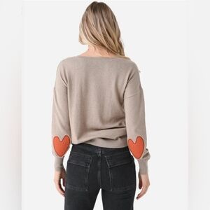 J. Society sweater Sz S Small Tan Red Elbow Hearts